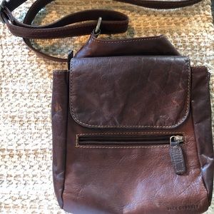 Jack Georges Voyager Slim Brown Hand-Stained Buffalo Leather Crossbody Bag #7831